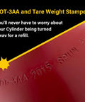 Close-up of DOT-3AA stamped marking on 60 Cubic Foot Steel Nitrogen Cylinder With CGA580 Valve, DOT 3AA Approved Inert Gas Tank