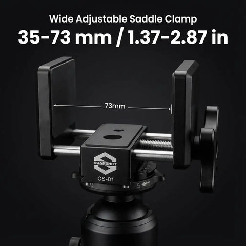 Rifle Saddle Mount for Hunting Tripod with Integrated Arca Base, CNC Aluminum Adjustable Rest, 35-73 mm Clamp, Precision Shooting
