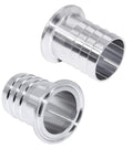 JoyTube 1.5in tri-clamp to 1-1/2in hose barb adapter, 304 stainless steel, pair, front/side view.