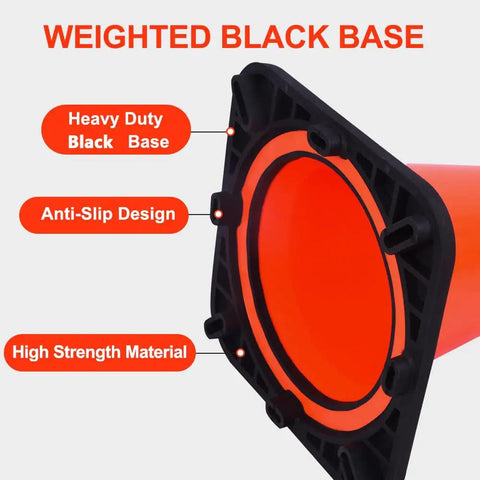 Heavy Duty Orange Traffic Cones Set of 5, 18 Inch PVC With Black Base and 6 Inch Reflective Collar, Windproof, High Visibility