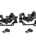 High Quality Mechanical Disc Brake Set For Mountain Bike featuring front and rear aluminum alloy calipers and mounting bolts.