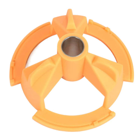 Close-up of Pro Grade 35mm Hinge Drilling Jig And Hole Guide For Kitchen Cabinet Doors With Clamps Two Included, yellow design