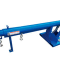 Shop Floor Ready Adjustable Pivoting Forklift Jib Boom Crane With 6000 Lb Pulling Power For Commercial Warehouses And Industrial Sites crushes heavy loads, blue frame, industrial design.