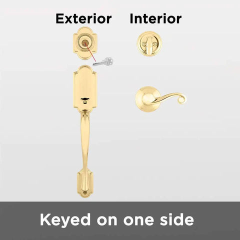 Arlington Single Cylinder Handleset With Lido Lever SmartKey Rekey Tech For Beefed Up Exterior Door Security Lifetime Polished Brass Finish KW1 Keyway Compatible