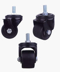 Heavy Duty Black Swivel Caster Wheels 4 Pack with M12x25mm stem, showcasing durable nylon material and double brake design.