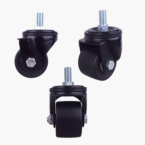 Heavy Duty Black Swivel Caster Wheels 4 Pack with M12x25mm stem, showcasing durable nylon material and double brake design.
