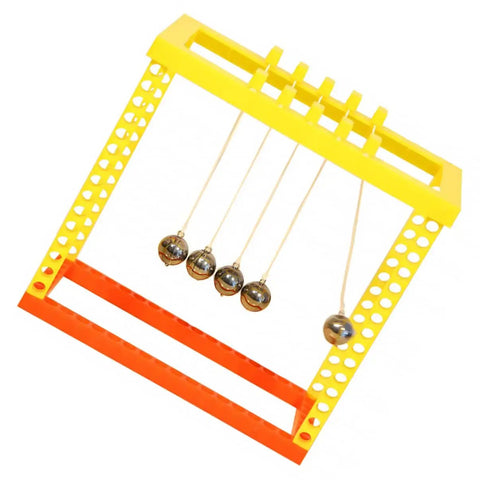 Newton Cradle Balance Ball Science DIY Assembly Educational Physics Experiment Desk Decor For Home Office Study Nerdy Desk Toy That Demonstrates Momentum And Conservation Of Energy with yellow and orange frame