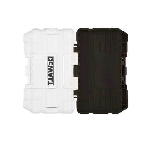 Built Tough Small Parts Toolbox With One Compartment Organizer And Clip Latch For Secure Closure, open with clear lid