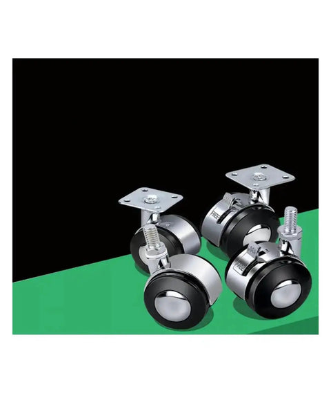 Four Pack 2 Inch Zinc Alloy Casters With Brakes For Furniture, showing shiny silver and black finish with locking swivel feature.