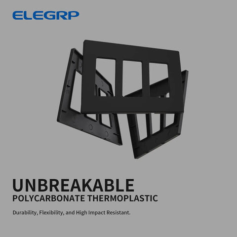 Three matte black Residential Grade 3 Gang Screwless Decorator Wall Plate Cover Mid Size Unbreakable Thermoplastic Faceplates shown.
