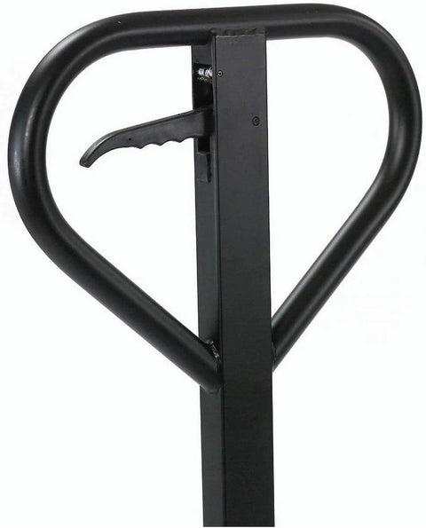 Global Industrial high-capacity pallet jack handle and vertical frame in black powder-coated steel