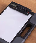 Everyday Carry Clipboard Organizer With Built In Calculator Water Resistant Document Case And Portable Writing Pad Holder For School And Office The 300 Sheet Capacity Organizer For Meetings, black clipboard with calculator on paper