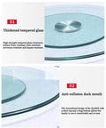 Close-up of bombproof tempered glass lazy Susan's thickened serving plate detail, showing smooth rotating carousel.