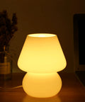 Mushroom Glass Nightstand Lamp With Vintage Murano Style Swirl Translucent Matte White Bedside Desk Light Warm White LED Bulb Cozy Glow