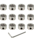12-pack 10mm Shaft Collar Lock Ring Set for 3D Printer Parts with M5 Screws, Carbon Steel Nickel Plated, silver finish