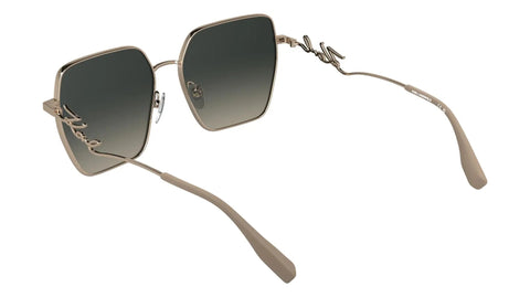 Dope Rose Gold Womens Eyewear Featuring Straight Fire Gradient Brown Tints With Goated 100 Percent Uv Shielding Rx Compatible Frames And Killer Cushion Comfort For Legendary Street Style showing a side view of rose gold sunglasses with gradient lenses.