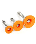 Heavy Duty Adjustable Leveling Feet 4 Pack with orange rubber pads and metal shafts for furniture leveling.