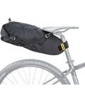 BackLoader 15L Bikepacking Seat Bag With Water Repellent Durable Polyethylene And Nylon Construction For Stable Ride And Large Gear Storage No Rack Needed mounted on a bike frame
