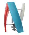100W 12V Vertical Axis Wind Turbine Generator with Auto Brake and Magnetic Levitation for home use, featuring blue and red blades