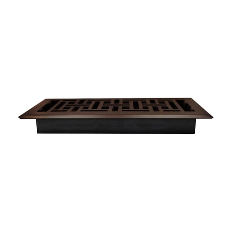 Slick Oriental Style Floor Register 4x10 Inches Rubbed Bronze Finish Decorative Steel Vent Grate With Damper Box side view