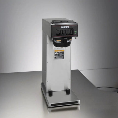 Front view of Commercial Coffee Brewer That Brews Directly Into 1.9 To 3 L Airpots, Portable No Plumbing Needed, All Stainless Steel Construction