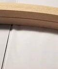 Pair Of Steam Bent Solid Red Oak Rocker Runners For Top Shelf Furniture Fix Ups And No Nonsense DIY Upgrades Unfinished Underswing Parts With Precise Drill Specs on white background.