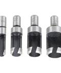 4 chamfered wood plug cutter bits from 8 Piece Heavy Duty Carbon Steel Wood Plug Cutter Set With Four Tooth Chamfered Bits.