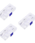 Three clear plastic cases containing the Eyeglasses Repair Tool Kit With Screws, Mini Screwdrivers, and Replacement Nose Pads for Quick DIY Fixes.