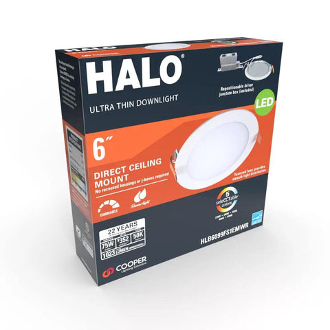 Box packaging of Six Inch LED Recessed Light Canless Kit Dimmable With Selectable Color Temperatures Indoor Outdoor Wet Location