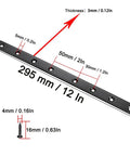 Stainless Steel Flat Mending Plates Set Of 4 For Wood And Metal Repair, 12 Inch Length, 0.8 Inch Wide, with measurement details