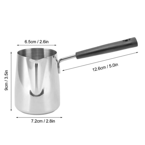 Stainless Steel 304 Milk Frothing Pitcher 350ml Rustproof Barista Grade Pouring Jug with dimensions shown