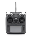 Front view of Carbon Fiber RC Transmitter with Hall Gimbals and EdgeTX OpenTX Support, 2.4GHz 16 Channel Radio, MKII Version.