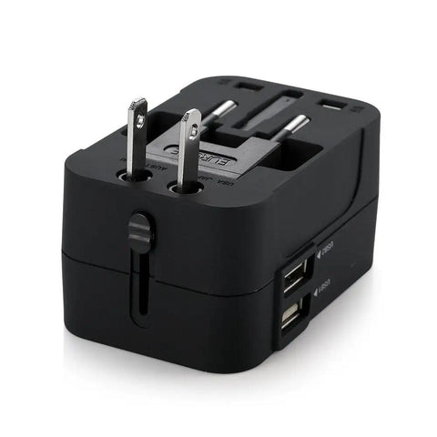 Worldwide Travel Power Adapter With Dual USB Ports All In One Universal Wall Charger For USA EU UK AU Plug And Laptop Or Phone Charging On The Go Black