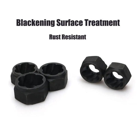 Close-up of 10 Piece Short Socket Bolt Extractor Set For 9-19mm Nuts, showing blackened surface treatment and rust-resistant hex sockets.