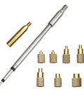 Heat Set Insert Tool Kit For Soldering Irons M2 To M8 Brass Nut Inserts With Internal Thread Heads shown with tool and inserts