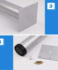 Heavy Duty Adjustable Furniture Legs Make Your Setup Rock Solid With Durable Steel Build Quiet Non Slip Floor Savers Easy Screw Mount Silver Gray Set Of 4 close-up of steel leg base and installation screws