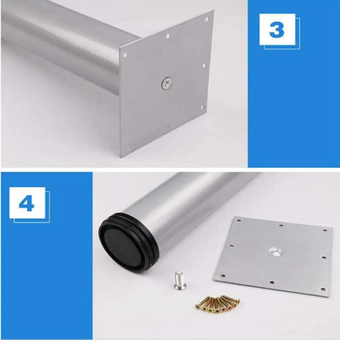 Heavy Duty Adjustable Furniture Legs Make Your Setup Rock Solid With Durable Steel Build Quiet Non Slip Floor Savers Easy Screw Mount Silver Gray Set Of 4 close-up of steel leg base and installation screws