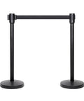 Premium Pro-Grade Crowd Control Stanchions With 6.5 Ft Retractable Belt, Easy Assembly, Sturdy Black 2-Pack, indoor outdoor use.