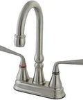 ADA Bar Faucet With Satin Nickel Finish Beefy Solid Brass Build For Durability Two Hole Deck Mount Four Inch Centerset Installation