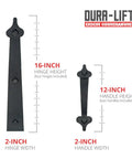 Magnetic Carriage Style Garage Door Accent Trim Hardware Kit With Four 16 Inch Hinges And Two 12 Inch Handles size chart.