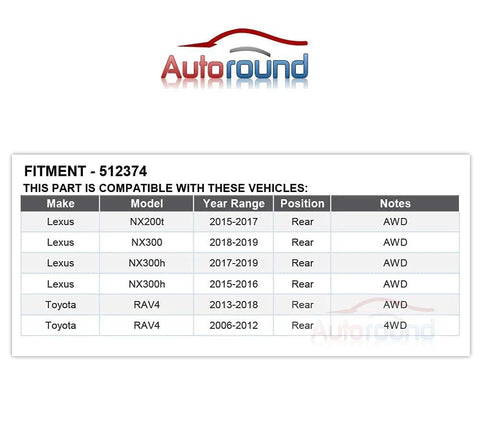 Compatibility chart for 2 Pack Rear Wheel Bearing And Hub Assembly For 4WD AWD RAV4 2006 To 2018 And Lexus NX200t NX300 NX300h 2015 To 2019 With 5 Lug Bolt Pattern And ABS Direct Fit Compatible, listing compatible Lexus and Toyota models.