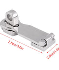 Hapivida hatch fastener clamp, angled front view, marine-grade stainless steel, 75mm length