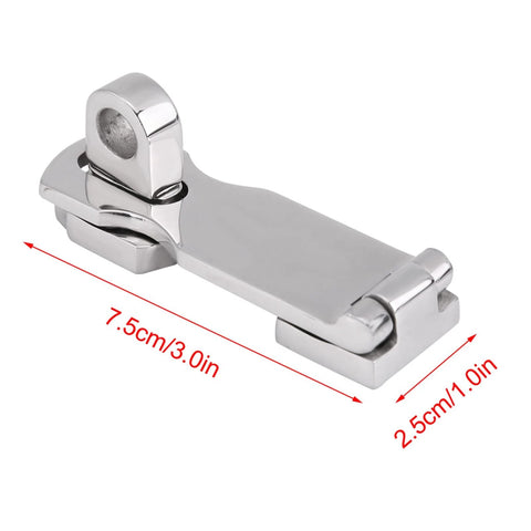 Hapivida hatch fastener clamp, angled front view, marine-grade stainless steel, 75mm length