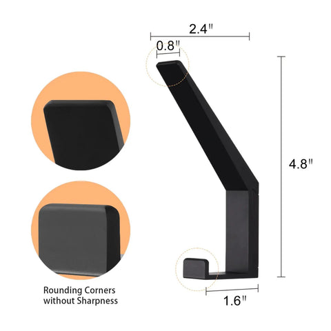 Heavy Duty Aluminum Wall Mounted Coat Hooks And Towel Holder Built To Last Double Robe Hanger 2 Pack Black Anodized Finish dimensions
