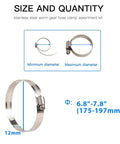10Pcs 7 Inch Stainless Steel Hose Clamps Set With Worm Gear Adjustable 6.8-7.8 Inches Range size chart