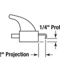Line drawing showing 1/2 inch projection and 1/4 inch profile of MP1006 Clamp Style Sliding Glass Door Handle Set, Surface Mount Aluminum.