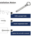 Installation guide for Two Pack 304 Stainless Steel M12x80 Shoulder Eyebolt With Nut Built Tough Heavy Duty Hanger Bolt For Concrete