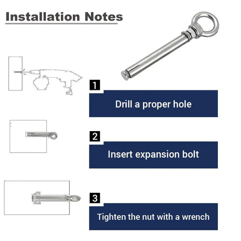 Installation guide for Two Pack 304 Stainless Steel M12x80 Shoulder Eyebolt With Nut Built Tough Heavy Duty Hanger Bolt For Concrete