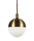 Eight Inch Wide Small Pendant Light With Glass Shade In Brass And White Milk Glass Perfect For Modern Kitchens And Compact Spaces