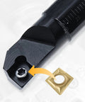 NORJIN lathe boring bar with gold carbide insert, close-up view.